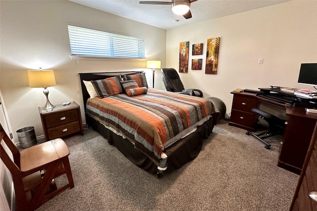 bedroom with ceiling fan and carpet flooring