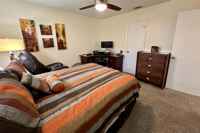 bedroom featuring carpet flooring and ceiling fan