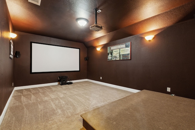 home theater featuring carpet floors