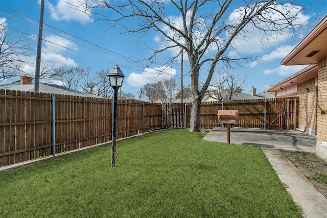 view of yard with a patio area and a fenced backyard