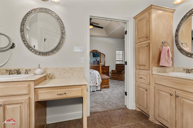 bathroom with vanity and tile patterned flooring