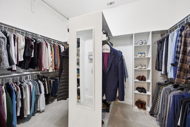 spacious closet with light colored carpet