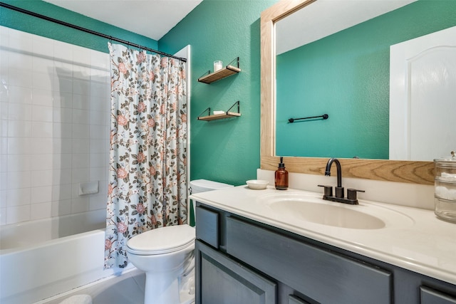 full bathroom featuring vanity, toilet, and shower / bath combo with shower curtain