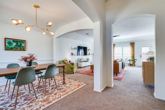 dining space with carpet floors