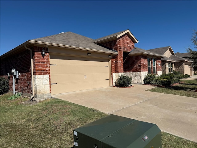 view of home's exterior featuring a garage and a lawn