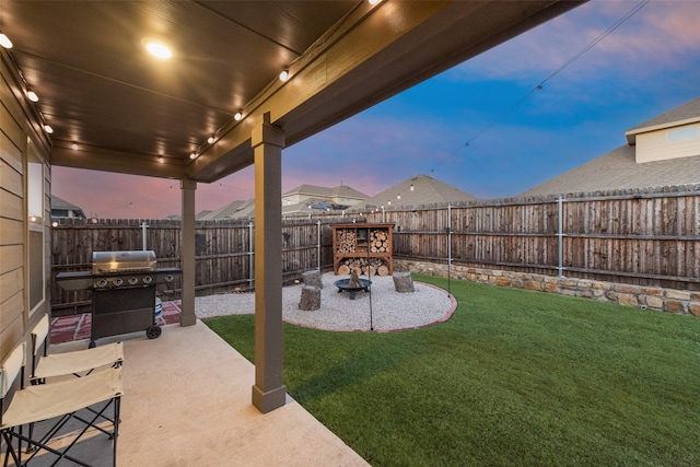 view of yard featuring a fenced backyard and a patio