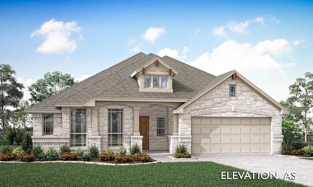 view of front of home featuring a garage and a front lawn