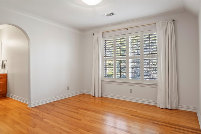 empty room featuring a healthy amount of sunlight and light hardwood / wood-style floors