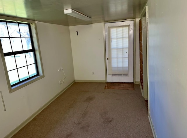 interior space featuring plenty of natural light and light carpet