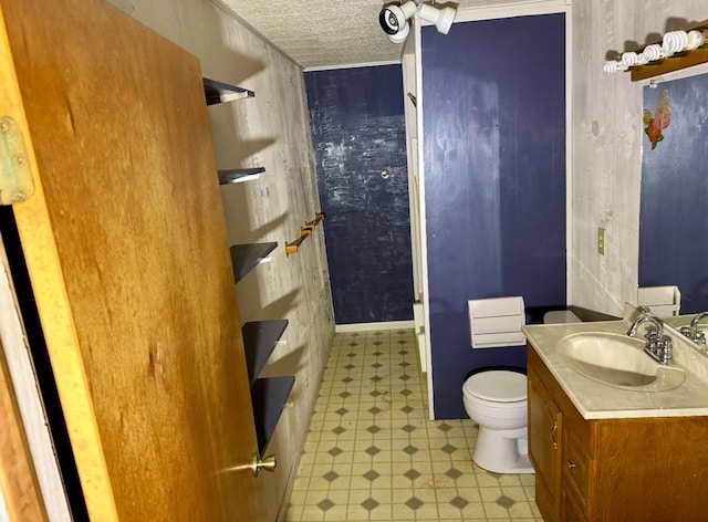 bathroom featuring vanity, toilet, and a textured ceiling