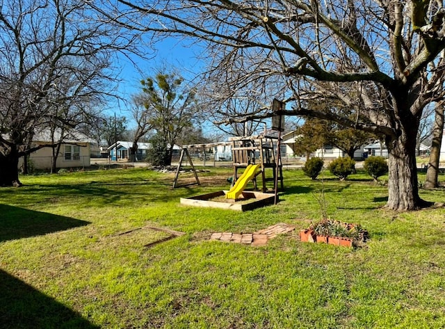 view of yard with a playground