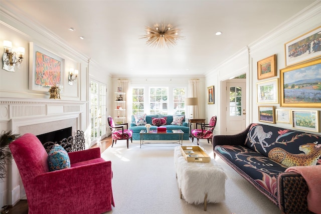 living room featuring ornamental molding