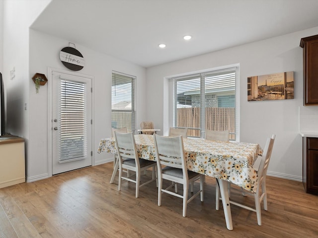 3224 Stillwater Ln, Aubrey, TX 76227 - dining room with light wood-style flooring, baseboards, and recessed lighting