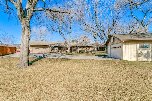 view of yard with a garage