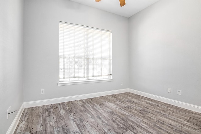 unfurnished room featuring wood-type flooring and ceiling fan