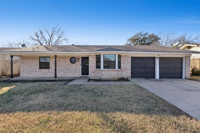 single story home featuring a garage and a front yard