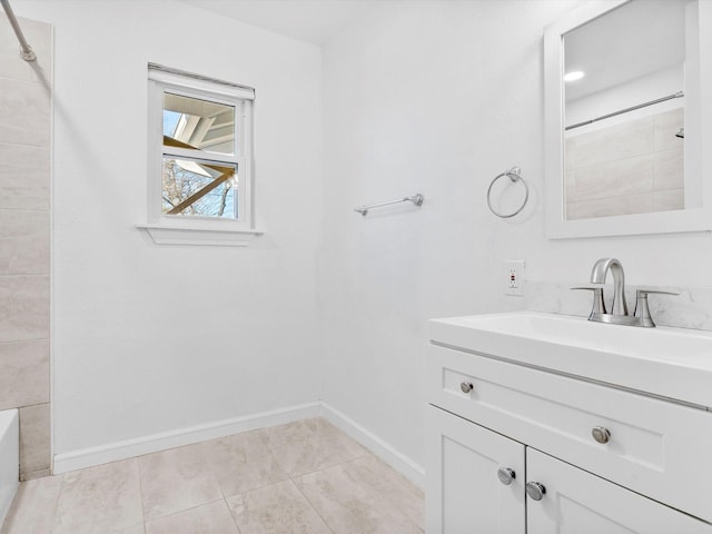 bathroom featuring vanity, shower / washtub combination, and tile patterned flooring