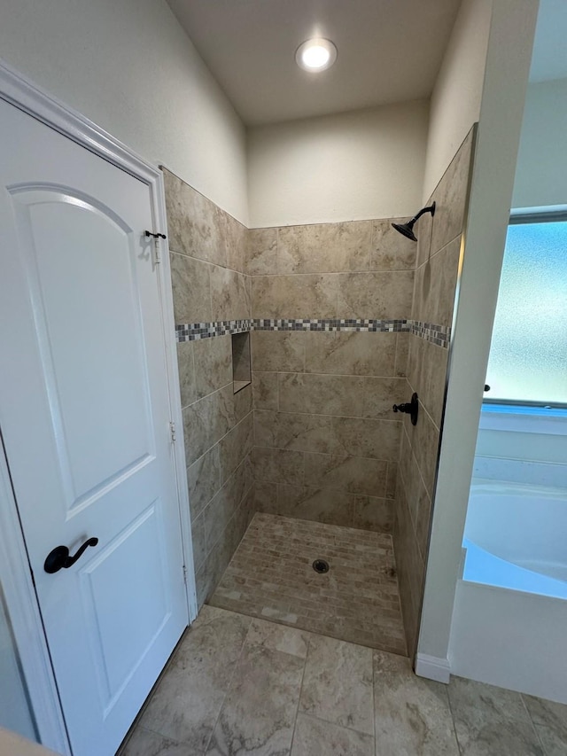 bathroom with plus walk in shower