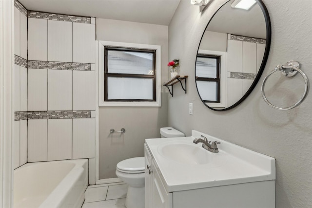 full bathroom with shower / bathtub combination, vanity, and toilet