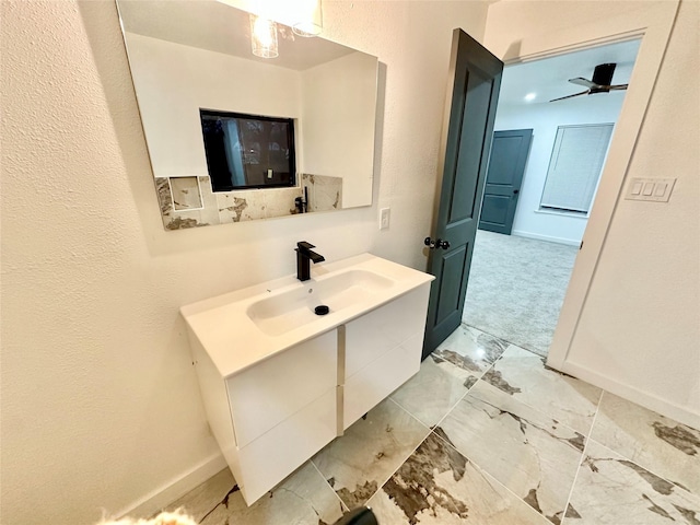 bathroom with vanity and ceiling fan