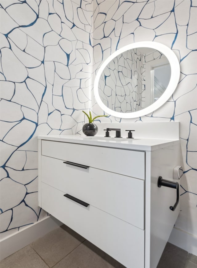 bathroom featuring vanity and tile patterned flooring