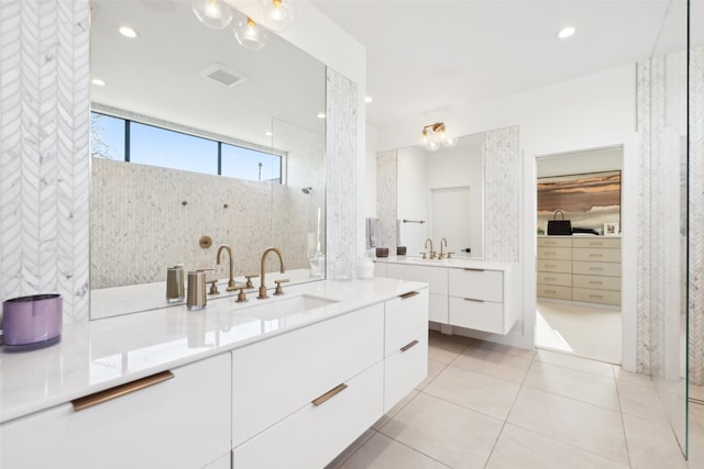 bathroom with vanity and tile patterned floors