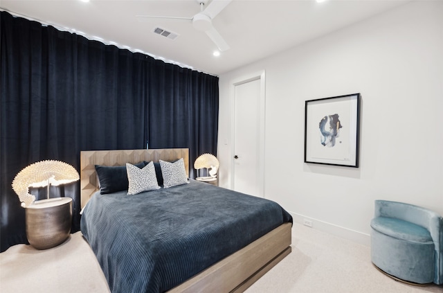 bedroom with carpet flooring and ceiling fan