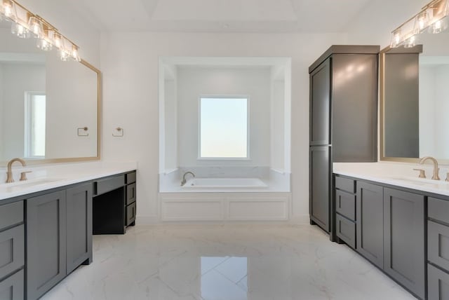 bathroom with vanity and a bathing tub