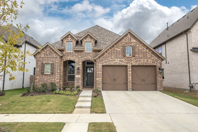 view of front facade with a garage and a front lawn