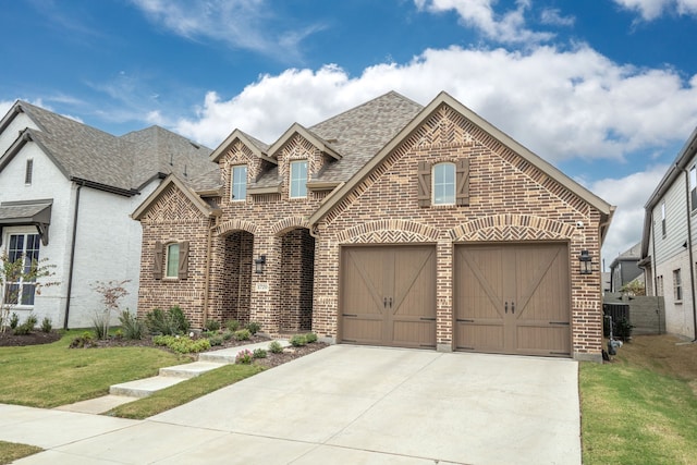 view of front of house with a garage and a front yard