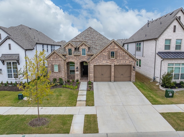 view of front of home featuring a garage and a front yard