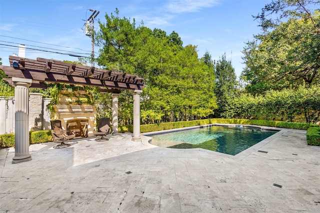 view of pool featuring a pergola and a patio