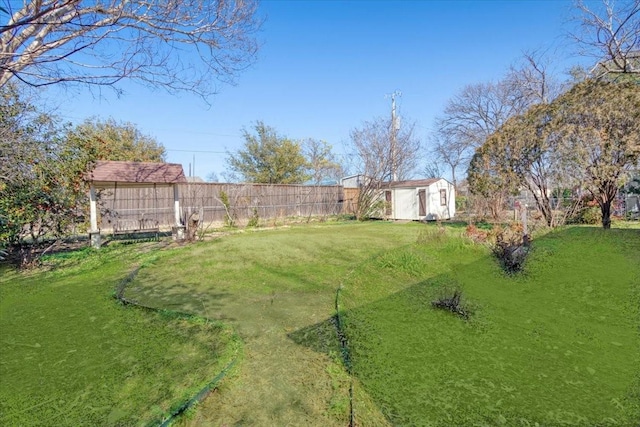 view of yard with a storage shed