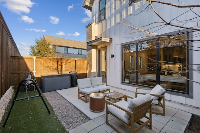 view of patio / terrace with a fenced backyard and an outdoor hangout area