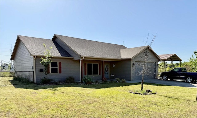 248 Mill, Emory, TX 75440 - single story home with driveway, an attached garage, fence, a front yard, and roof with shingles
