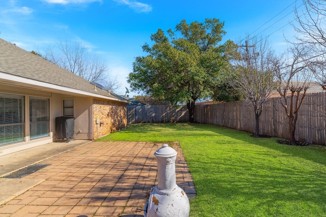 view of yard with a patio and a fenced backyard