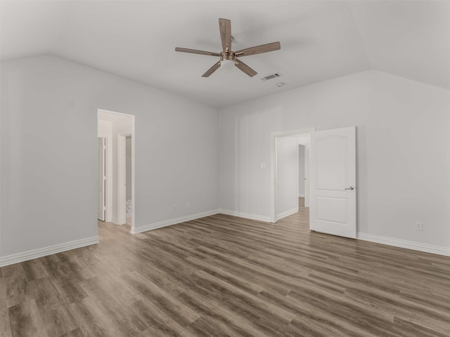 additional living space with vaulted ceiling, ceiling fan, and hardwood / wood-style floors