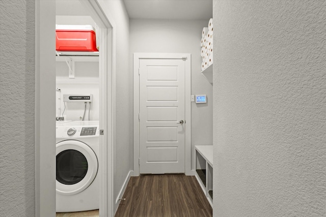 laundry room with washer / clothes dryer and dark hardwood / wood-style floors