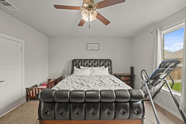 bedroom with carpet floors and ceiling fan