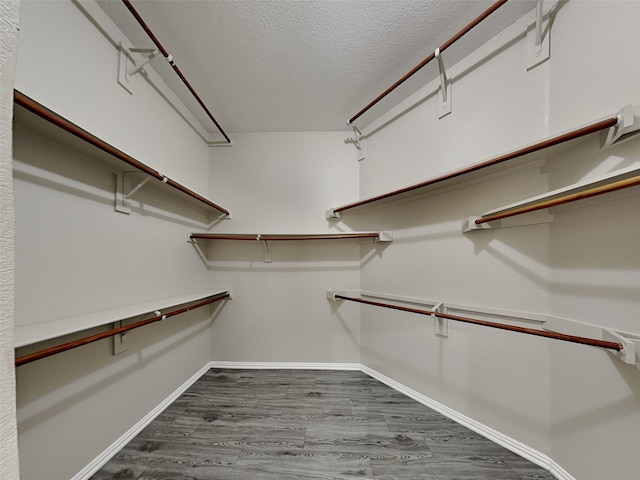 spacious closet with dark hardwood / wood-style flooring