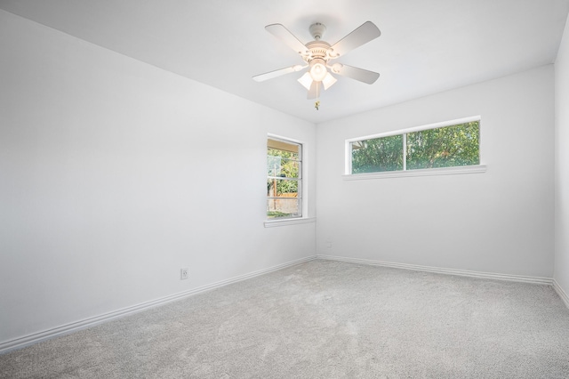 spare room with ceiling fan and carpet flooring