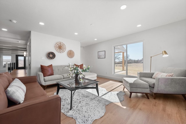 living room with light hardwood / wood-style flooring