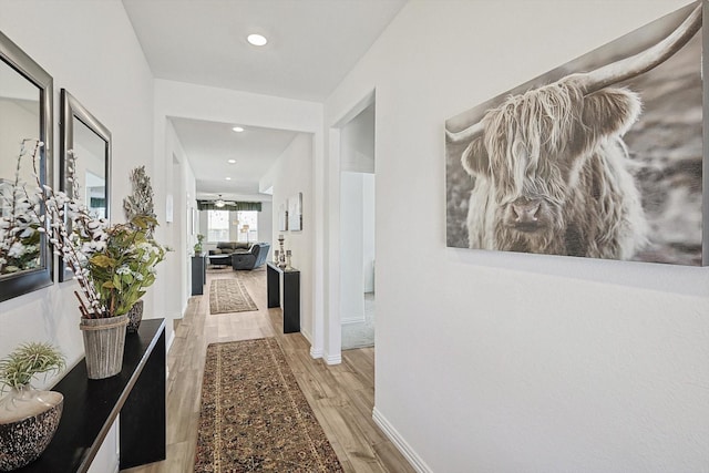 hallway with light wood-type flooring