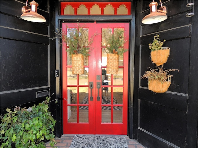 doorway to property featuring french doors