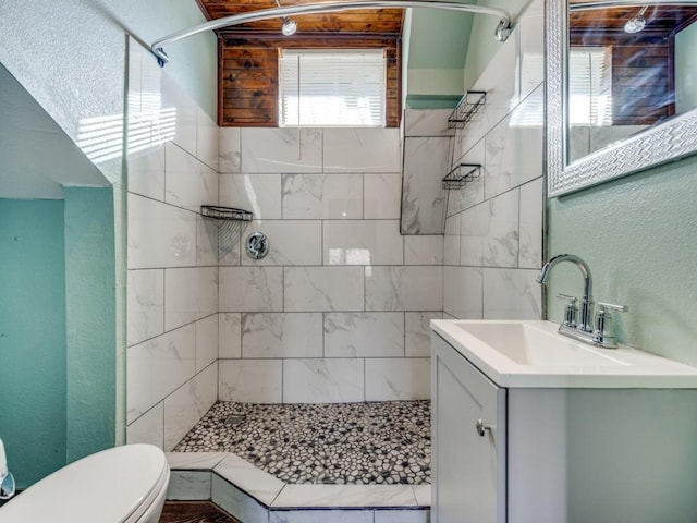 311 W Acheson St, Denison, TX 75020 - bathroom with vanity, tiled shower, and toilet