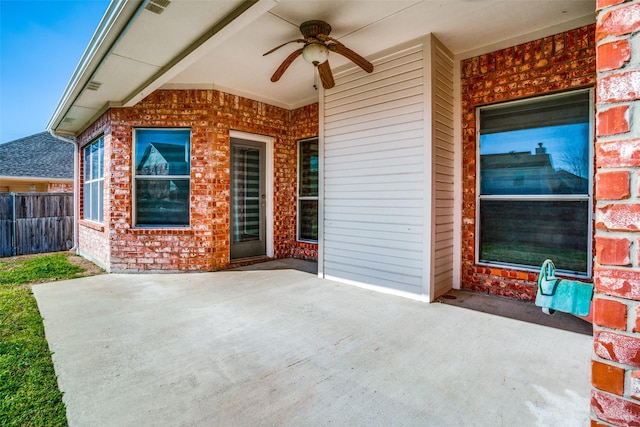 view of patio / terrace featuring ceiling fan