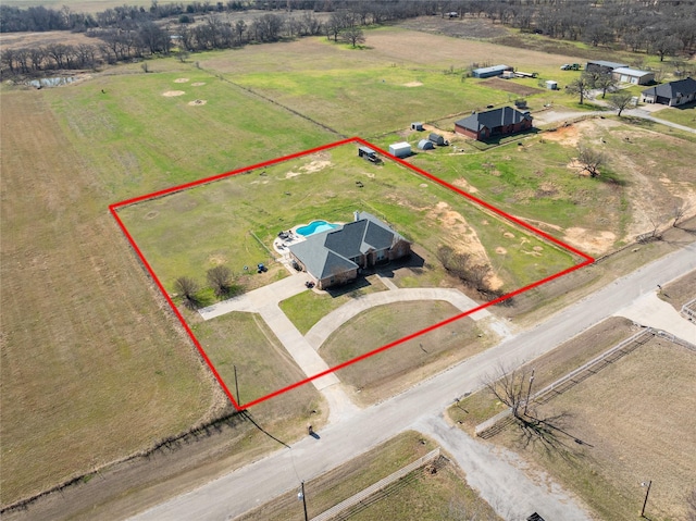 bird's eye view featuring a rural view