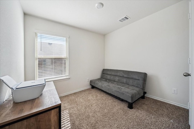 living area featuring carpet flooring