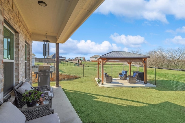 view of yard featuring a gazebo and a patio