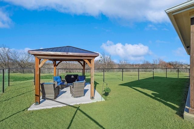 view of yard with a gazebo, a patio area, and outdoor lounge area